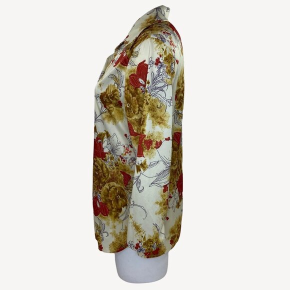 Women Floral Jacket Sleeveless Top Set Office Formal Work Cream Brown Red Size M - Picture 3 of 16